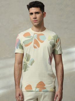 Mufti - Men Off White Floral Slim Fit T-Shirt