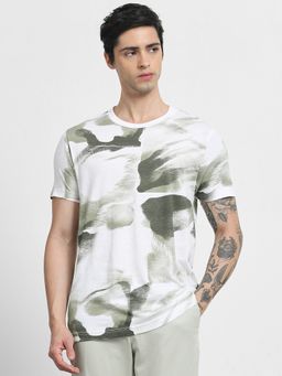 Mufti - Men White Abstract Slim Fit T-Shirt