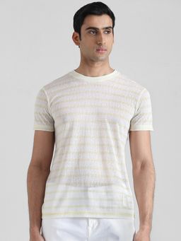 Mufti - Men Yellow Stripes Slim Fit T-Shirt