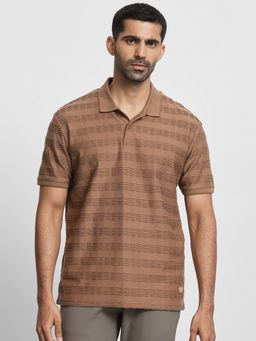 Mufti - Men Brown Textured Slim Fit Polo T-Shirt