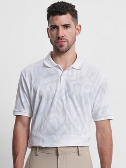 Mufti - Men White Textured Slim Fit Polo T-Shirt