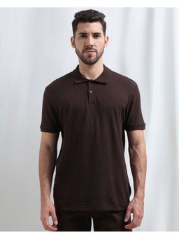 Mufti - Men Brown Self Design Slim Fit Polo T-Shirt