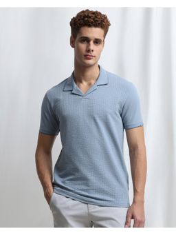 Mufti - Men Blue Textured Slim Fit Polo T-Shirt