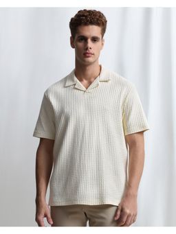 Mufti - Men Off White Textured Regular Fit Polo T-Shirt