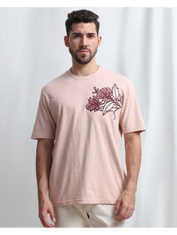 Mufti - Men Peach Embroidered Regular Fit T-Shirt