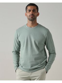 Mufti - Men Green Self Design Slim Fit T-Shirt