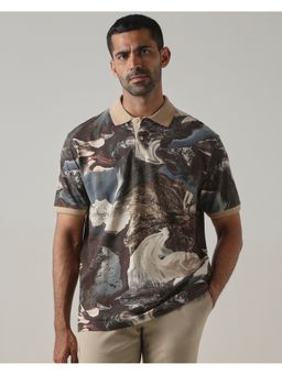 Mufti - Men Brown Abstract Regular Fit Polo T-Shirt