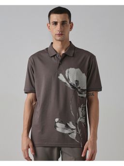Mufti - Men Grey Floral Regular Fit Polo T-Shirt