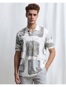 Mufti - Men Off White Abstract Regular Fit Polo T-Shirt