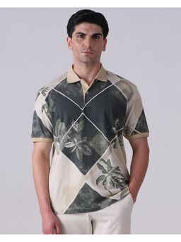 Mufti - Men Olive Abstract Regular Fit Polo T-Shirt