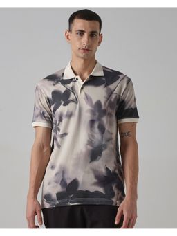 Mufti - Men Grey Floral Slim Fit Polo T-Shirt
