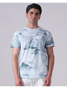 Mufti - Men Blue Abstract Slim Fit T-Shirt