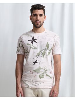 Mufti - Men Pink Floral Slim Fit T-Shirt