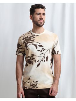 Mufti - Men Beige Floral Slim Fit T-Shirt