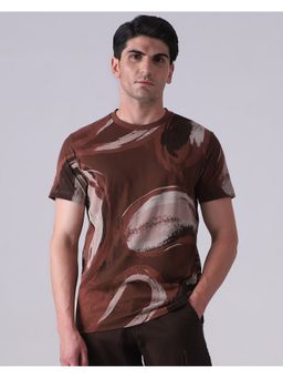 Mufti - Men Brown Abstract Slim Fit T-Shirt