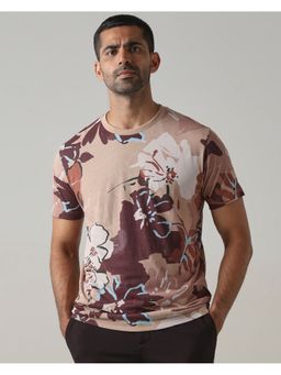 Mufti - Men Brown Floral Slim Fit T-Shirt