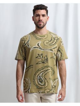 Mufti - Men Olive Paisley Slim Fit T-Shirt
