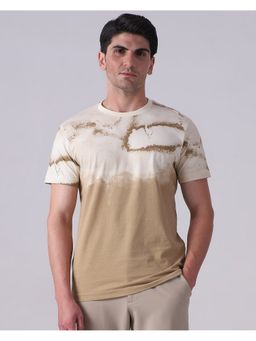 Mufti - Men Beige Abstract Slim Fit T-Shirt