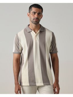 Mufti - Men Grey Stripes Regular Fit Polo T-Shirt