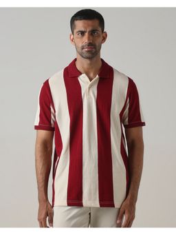 Mufti - Men Maroon Stripes Regular Fit Polo T-Shirt