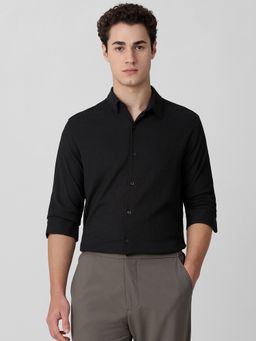 Mufti - Men Black Textured Slim Fit Shirt