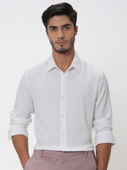 Mufti - Men White Self Design Slim Fit Shirt