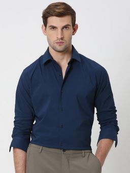 Mufti - Men Navy Blue Solid Slim Fit Shirt