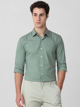Mufti - Men Green Solid Slim Fit Shirt