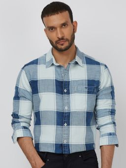 Mufti - Men Indigo Checks Slim Fit Shirt