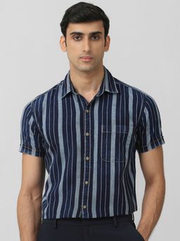 Mufti - Men Indigo Stripes Slim Fit Shirt