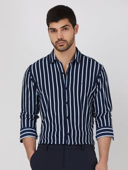 Mufti - Men Indigo Stripes Slim Fit Shirt