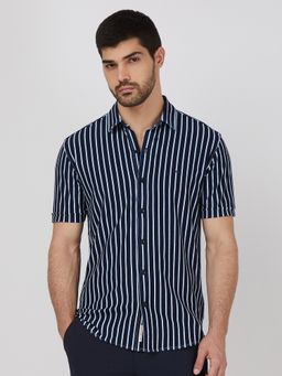 Mufti - Men Indigo Stripes Slim Fit Shirt