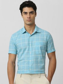 Mufti - Men Turquoise Checks Slim Fit Shirt