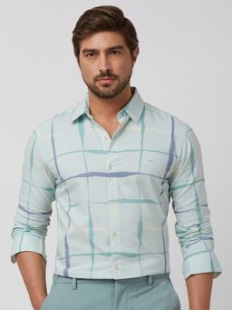 Mufti - Men Aqua Checks Slim Fit Shirt