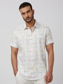Mufti - Men Cream Checks Slim Fit Shirt