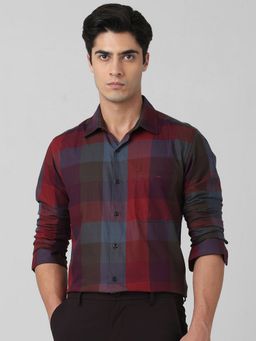 Mufti - Men Maroon Checks Slim Fit Shirt