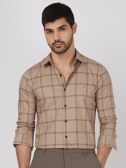 Mufti - Men Beige Checks Slim Fit Shirt