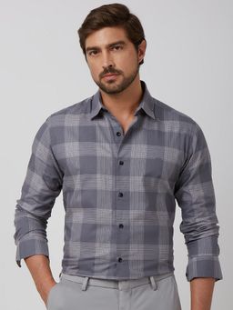 Mufti - Men Grey Checks Slim Fit Shirt
