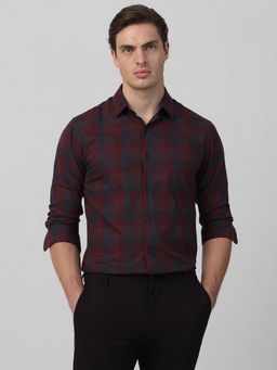 Mufti - Men Maroon Checks Slim Fit Shirt