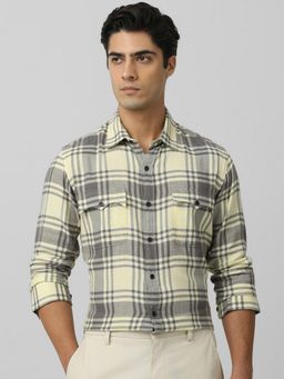 Mufti - Men Yellow Checks Slim Fit Shirt