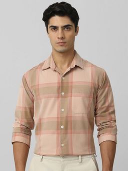 Mufti - Men Peach Checks Slim Fit Shirt