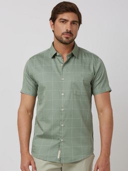 Mufti - Men Olive Checks Slim Fit Shirt