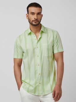 Mufti - Men Green Stripes Slim Fit Shirt