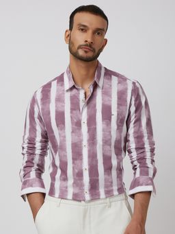 Mufti - Men Purple Stripes Slim Fit Shirt