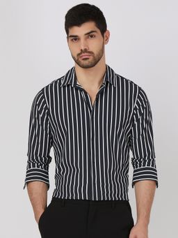 Mufti - Men Black Stripes Slim Fit Shirt