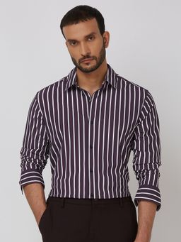 Mufti - Men Purple Stripes Slim Fit Shirt