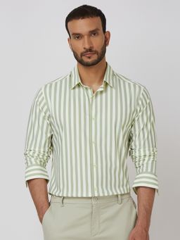 Mufti - Men Green Stripes Slim Fit Shirt