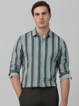 Mufti - Men Green Stripes Slim Fit Shirt