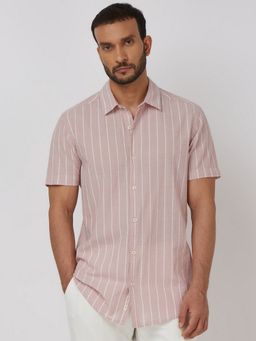 Mufti - Men Pink Stripes Slim Fit Shirt