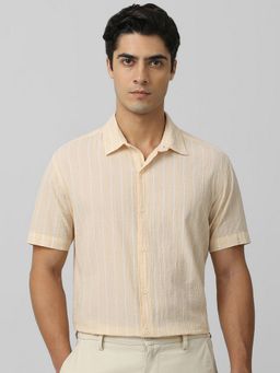 Mufti - Men Peach Stripes Slim Fit Shirt